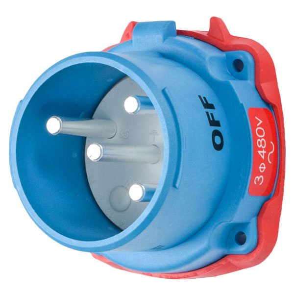 31-18243-K04-A155-4X - DR30 INLET POLY BLUE SIZE 2 TYPE 4X 3P+G 30A 480 VAC 60 Hz NO AUX WITH NO LOCKOUT HOLE TYPE 4X WATERTIGHTNESS